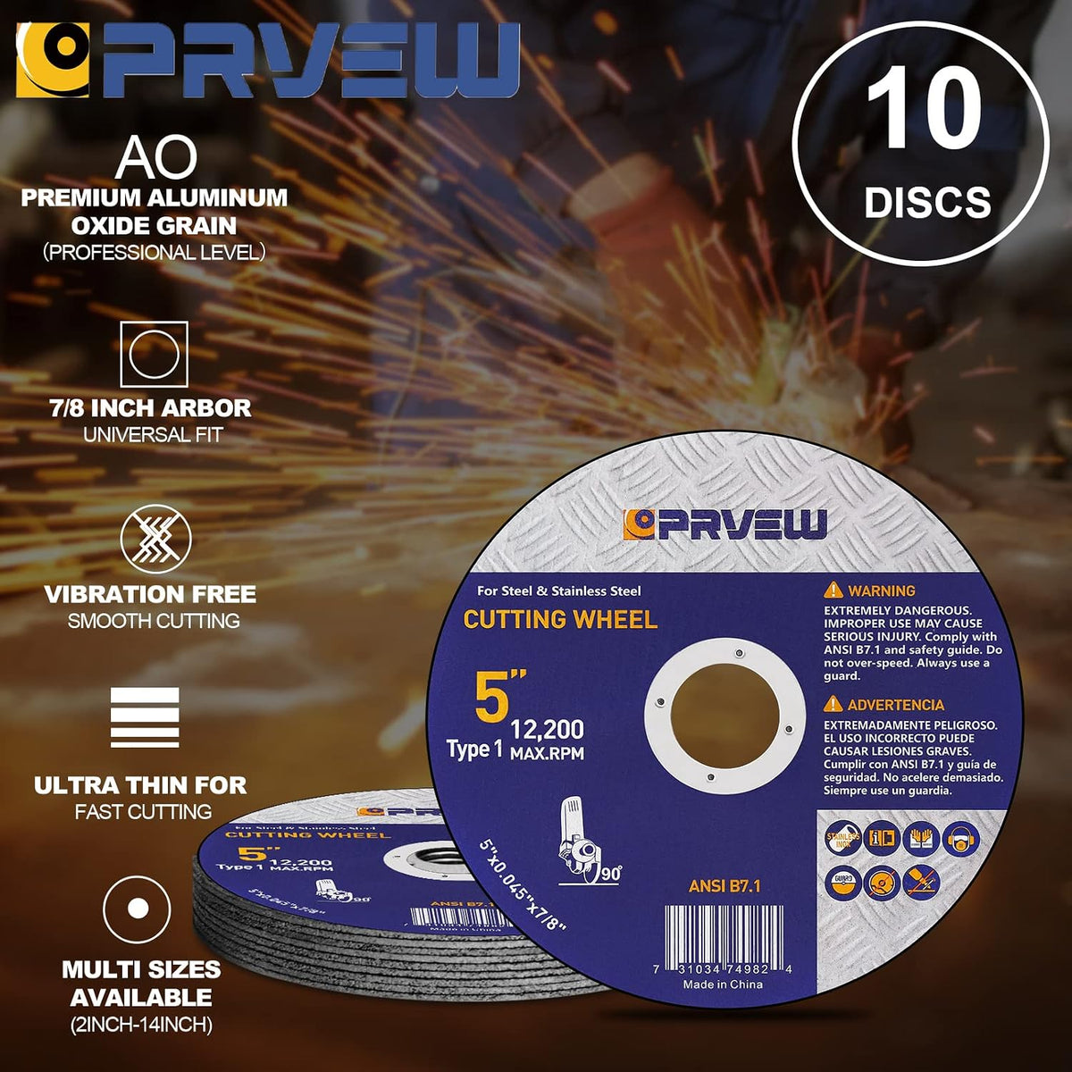 5 Inch Cut Off Wheels,10-Pack 5"x0.045"x7/8" Quality Cutting Disc