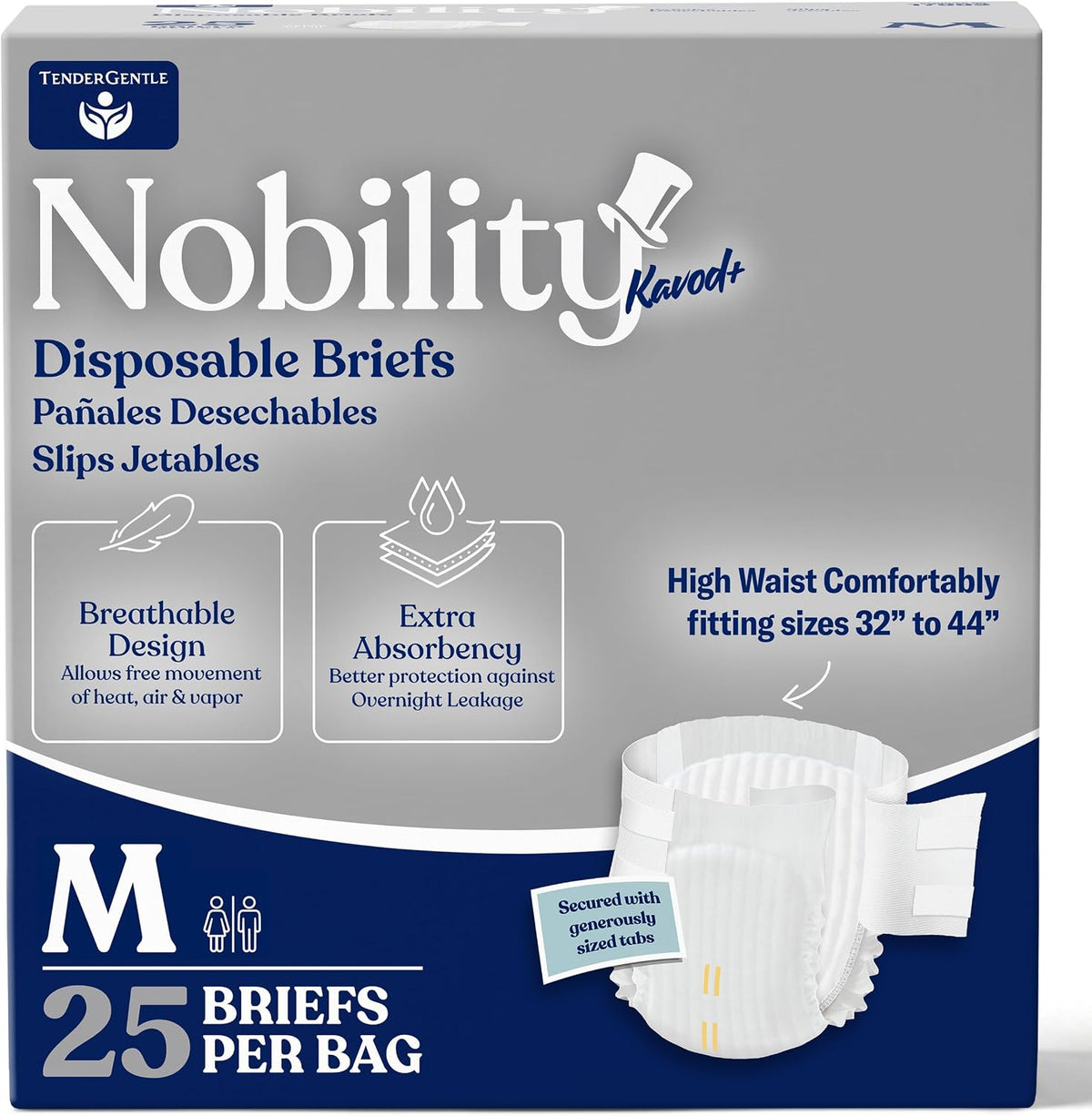 Nobility Medium Adult Diapers for Women and Men, 25 Count