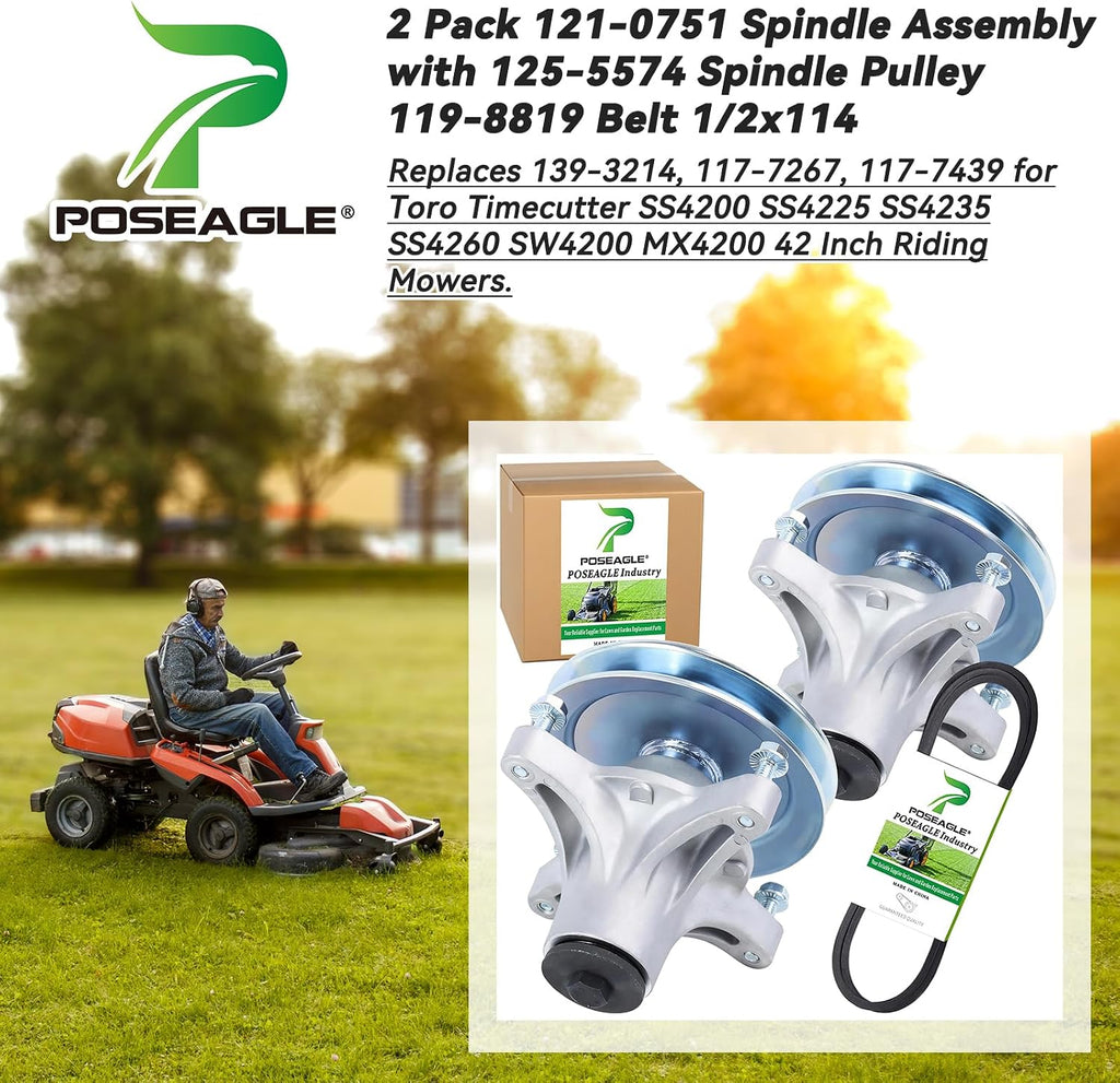 2 Pack 121-0751 Spindle Assembly for Toro Timecutter SS4225 Parts