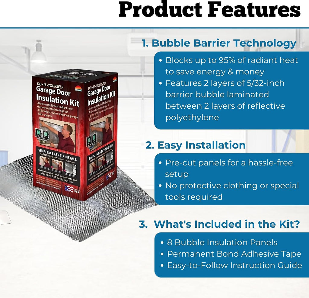 Garage Door Insulation Kit, Reflective, 8x8 Single Door