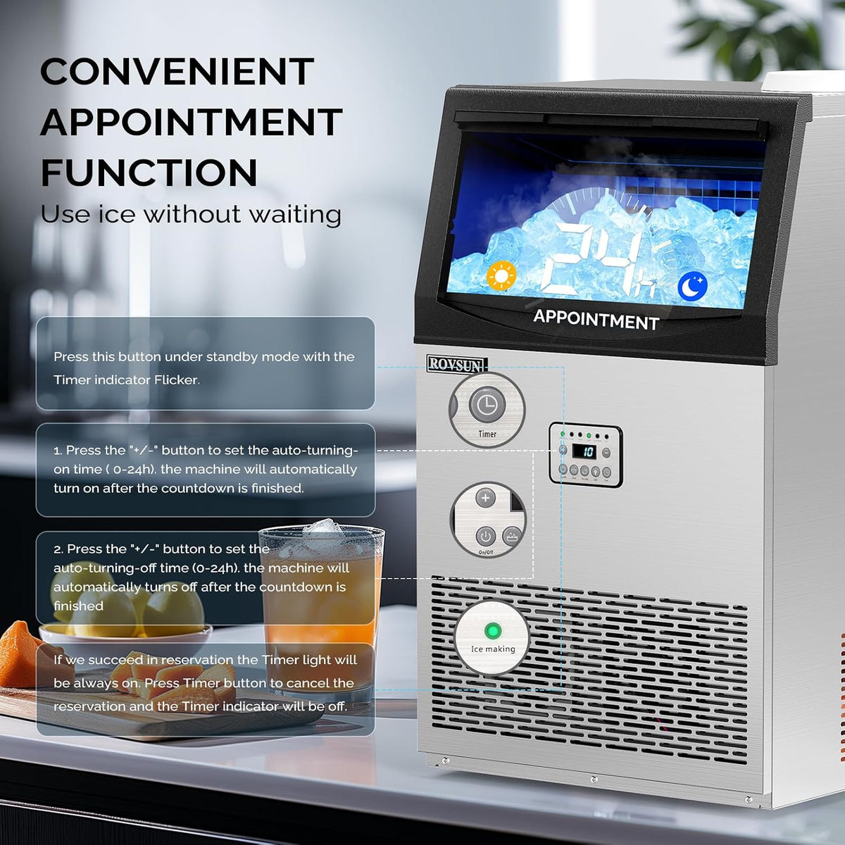 110LBS/24H Commercial Ice Maker Machine with 50lbs Storage