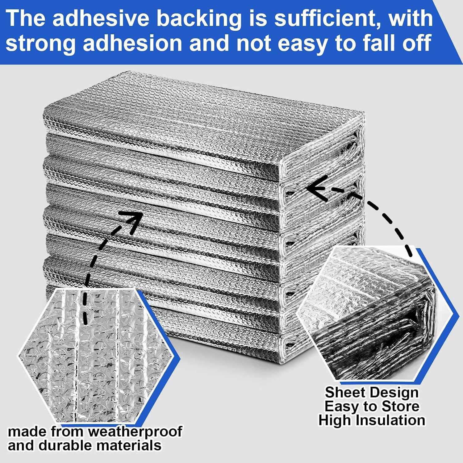16 Pack 24'' x 48'' Self-Adhesive Garage Door Insulation Kit 2 Car Panel 0.24'' Thick Double Bubble Insulation for
