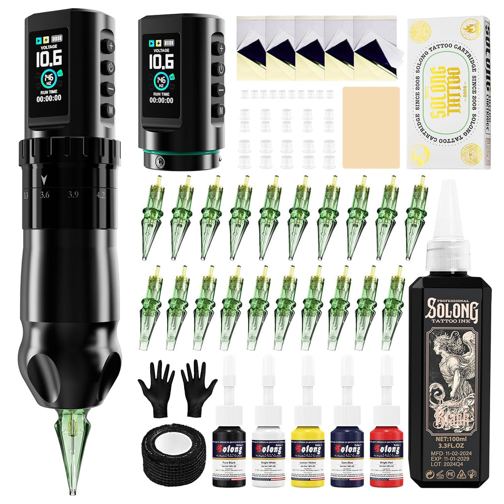 Gun, Rotary Tattoo Pen with 2 Pcs 1800mAh Large Capacity Batteries, 7 Adjustable Stroke Lengths, High Torque Motor &