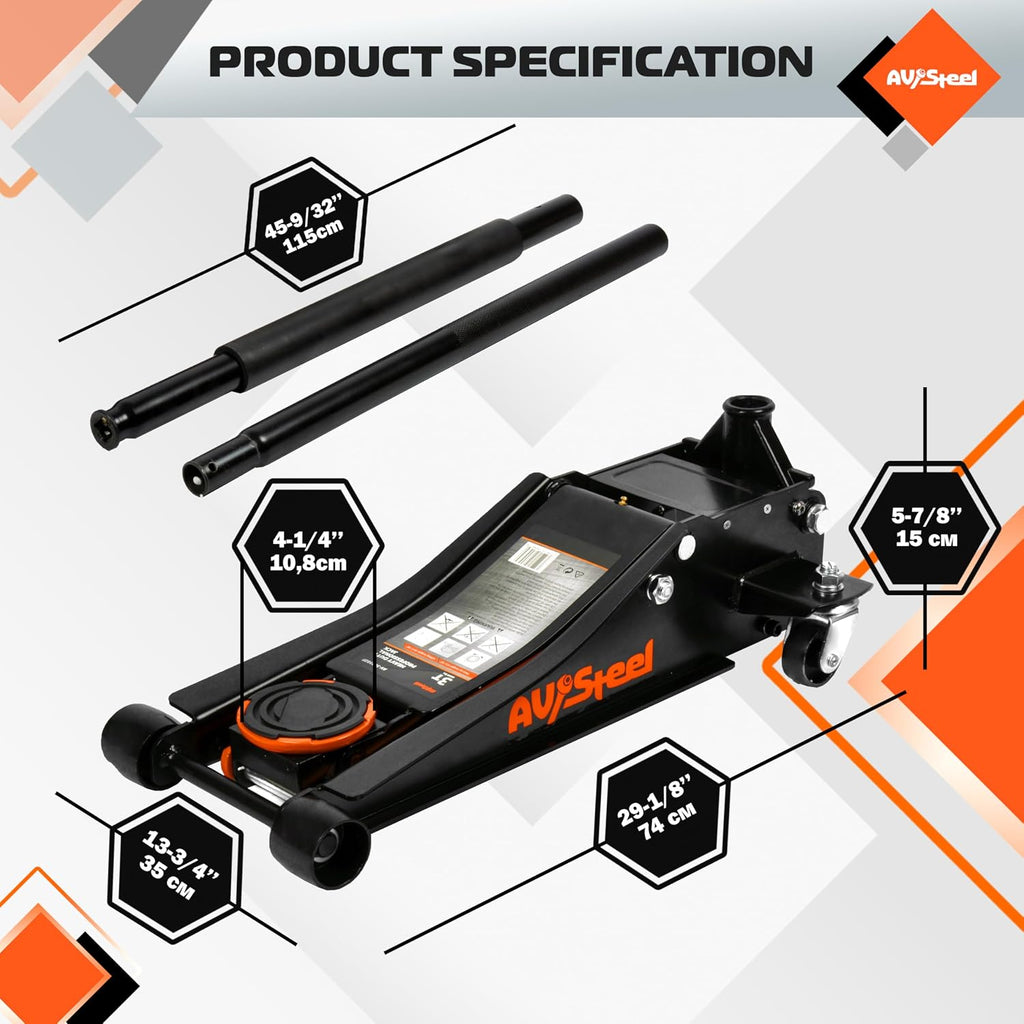 Low Profile Floor Jack 3 Ton (6600 lbs), Heavy Duty Hydraulic Jack for Car, Heavy-Duty Floor Jack with Dual Pistons