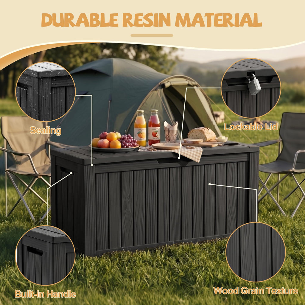 Outdoor Storage Box, 150 Gal Gen 2 Resin Deck Box w/Gas Struts & Wheels