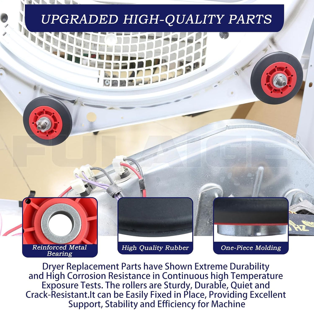 4392067 Dryer Repair Kit with WPW10314173 Dryer Drum Roller | 279640 Dryer Idler Pulley, 661570V Dryer Belt W10359271