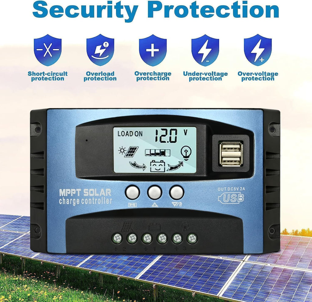 30A MPPT Solar Charge Controller with Auto Parameter LCD Display | 12V/ 24V Solar Panel Regulator with Dual USB Port