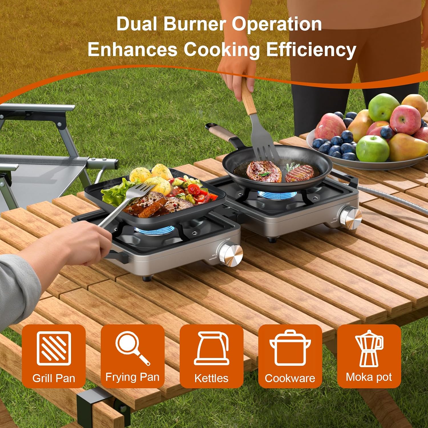 27000 BTUs 2 Burner Folding Camp Stove, Propane Gas Stove for Camping | Windshield, Portable Camping Stove Propane