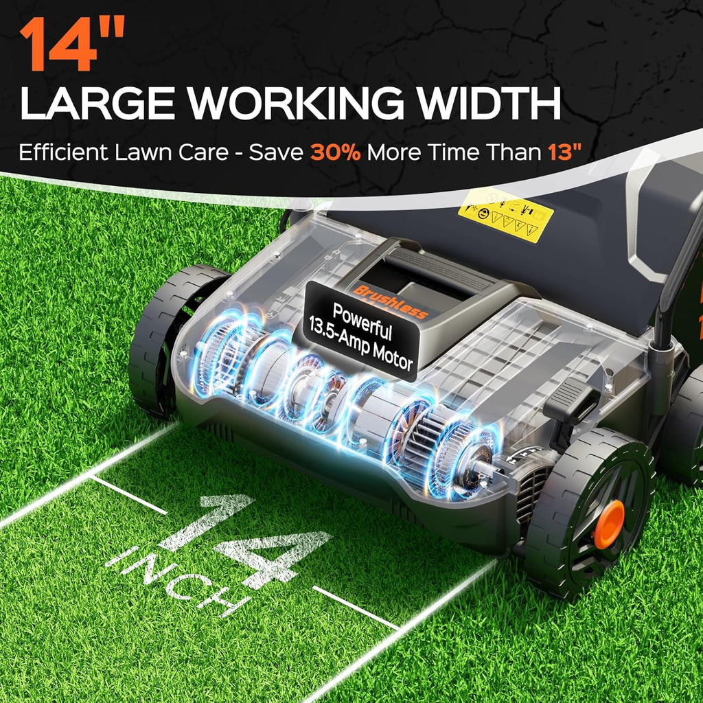 14-Inch 13.5 Amp 2-in-1 Electric Dethatcher and Scarifier with 11.5-Gallon Collection Bag, Lawn Dethatcher with