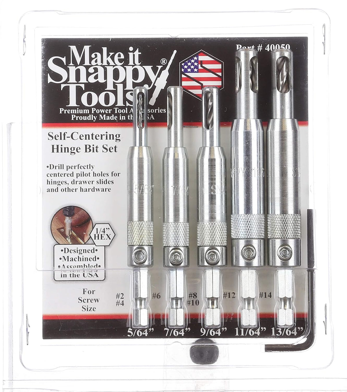 Snappy 5pc Self Centering Hinge Drill Bit Set Made in USA #2 – 14 Cabinet