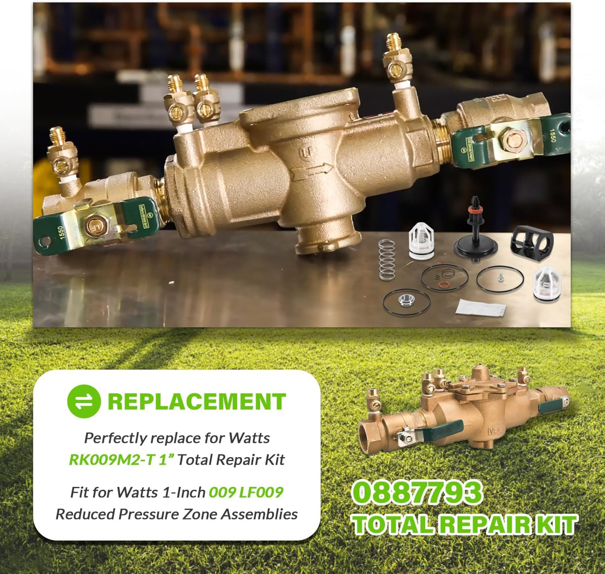 0887793 887793 RK 009M2-T Kit Replace for Watts 009M2 1" Total Repair Kit Fits for Watts 1" 009 LF009 Reduced Pressure Zone Assemblies Include Total Relief Valve/First/Second Check Valve Repair Kit