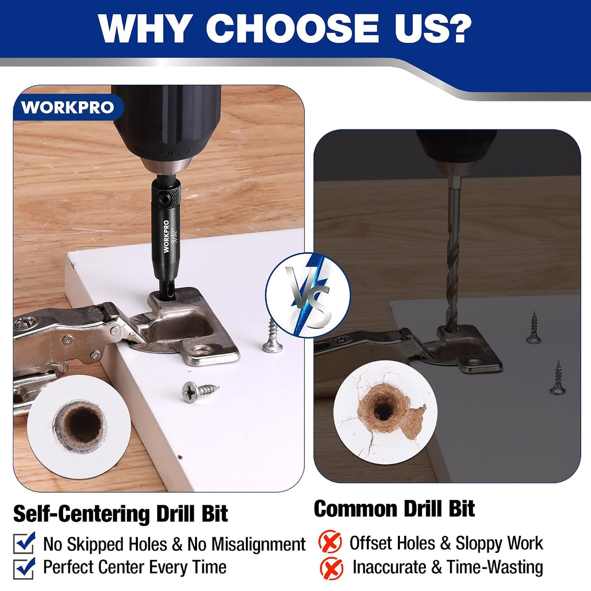 WORKPRO Self Centering Drill Bit Set, 3-Piece VIX Bit with Hex Key