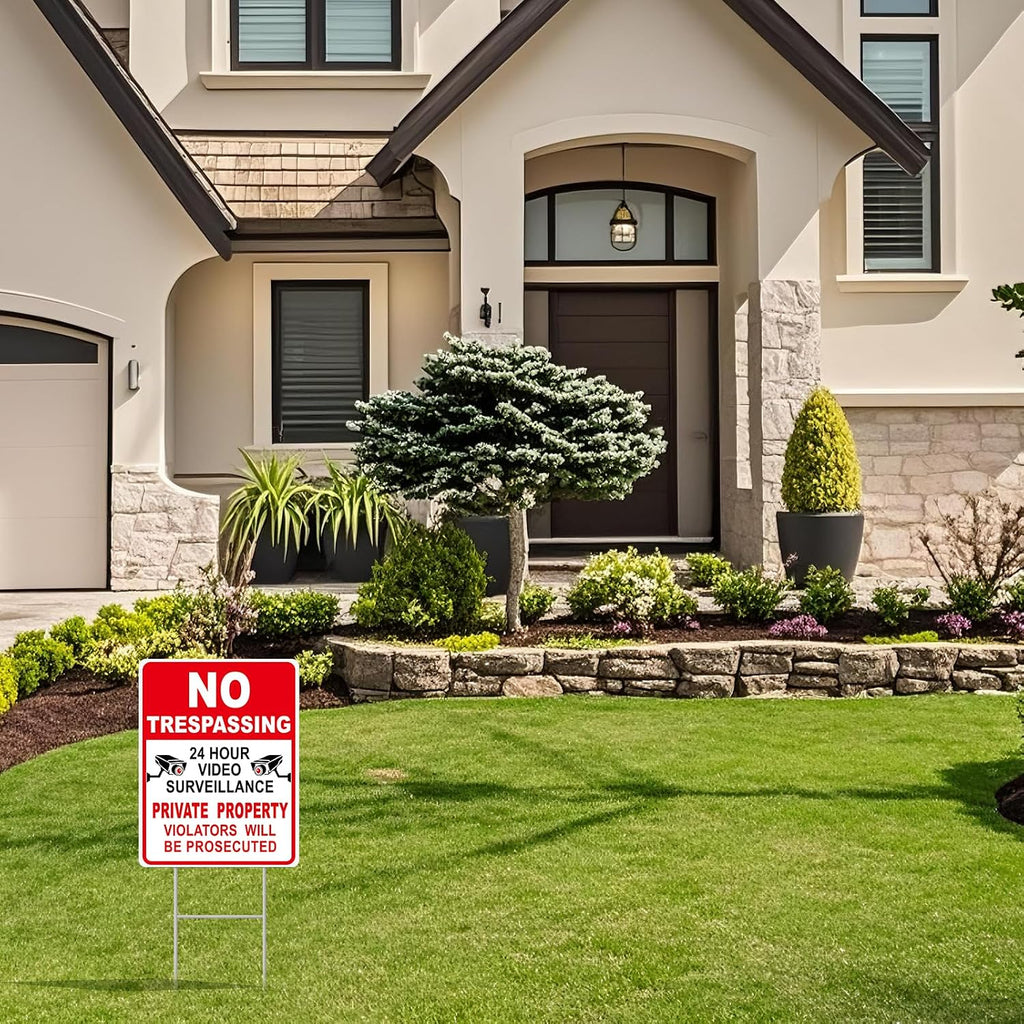 NO Trespassing Signs Private Property Video Surveillance Sign, Large 4-Pack 13"x10" Double-Sided Signs, Corrugated