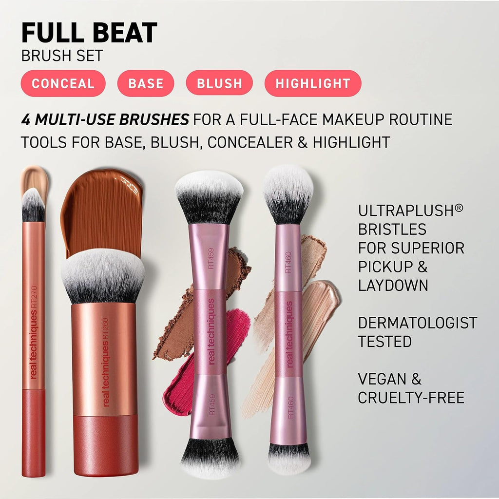 Full Beat Makeup Brush Set, 4-Piece Brush Kit | Travel-ready glam, travel makeup brush set, makeup brush kit
