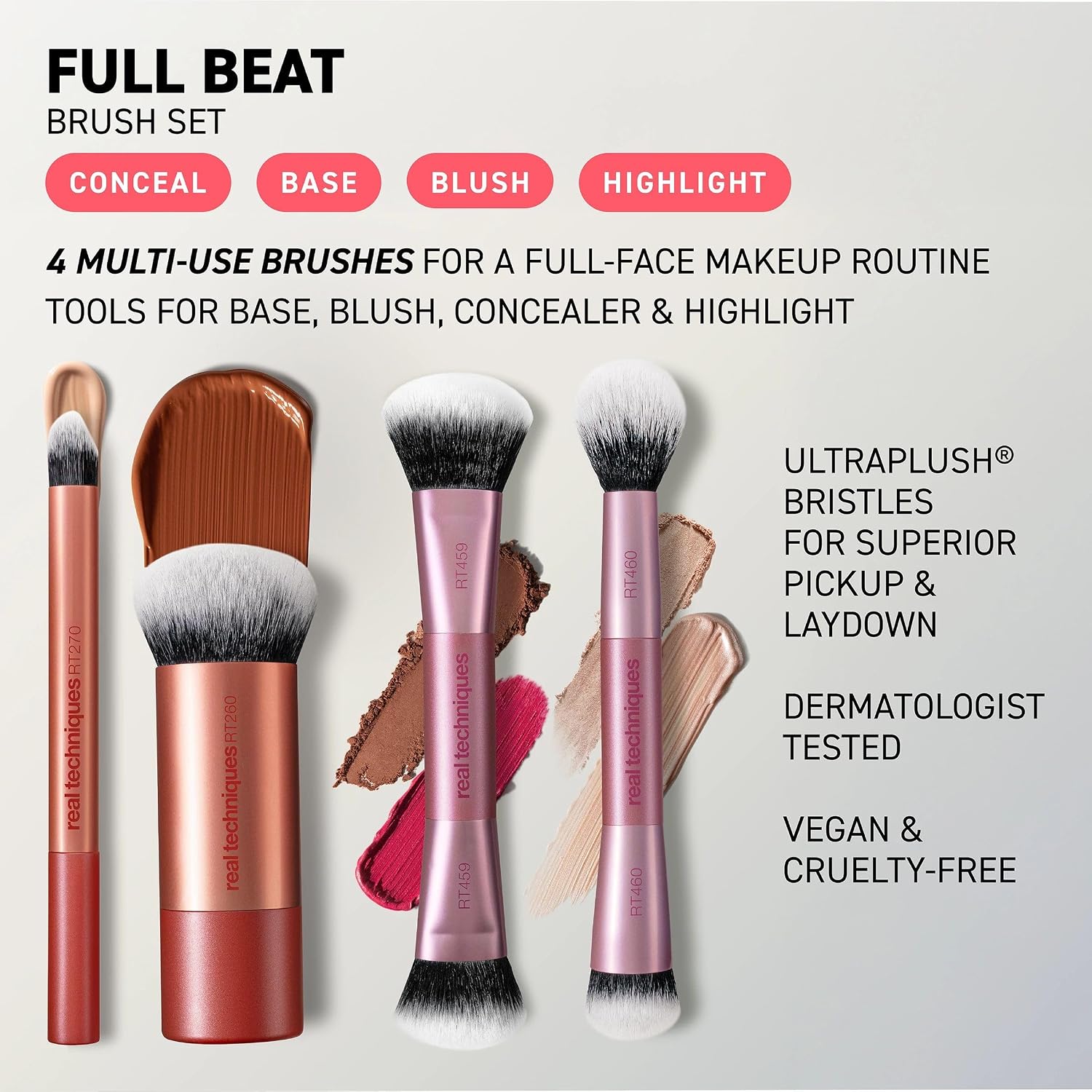 Full Beat Makeup Brush Set, 4-Piece Brush Kit | Travel-ready glam, travel makeup brush set, makeup brush kit