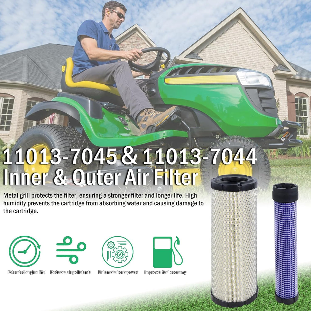 Kefly Inner & Outer Air Filter 11013-7044 11013-7045 Replaces Kawasaki 11013-7019, 11013-7020, Kohler 25 083 01, 25 083 04, Kubota TA040-93220, TA040-93230, John Deere M131802 M131803 (4 pcs)