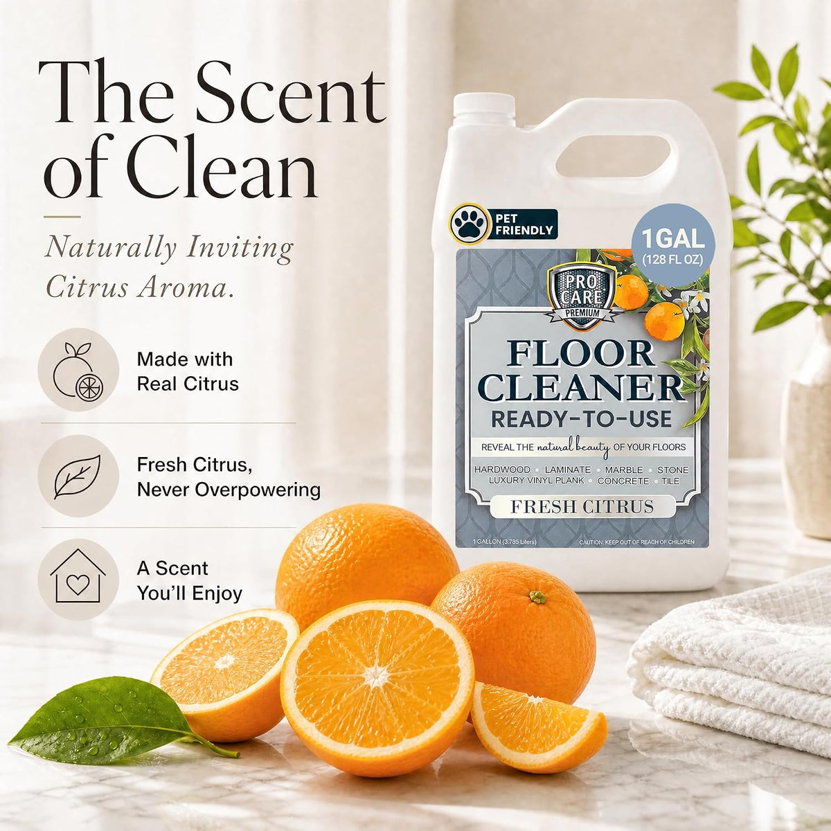 Floor Cleaner (Made in USA) | Streak-free Cleaner for Tile, Stone, Laminate, Vinyl & Natural Wood Floor Cleaner for