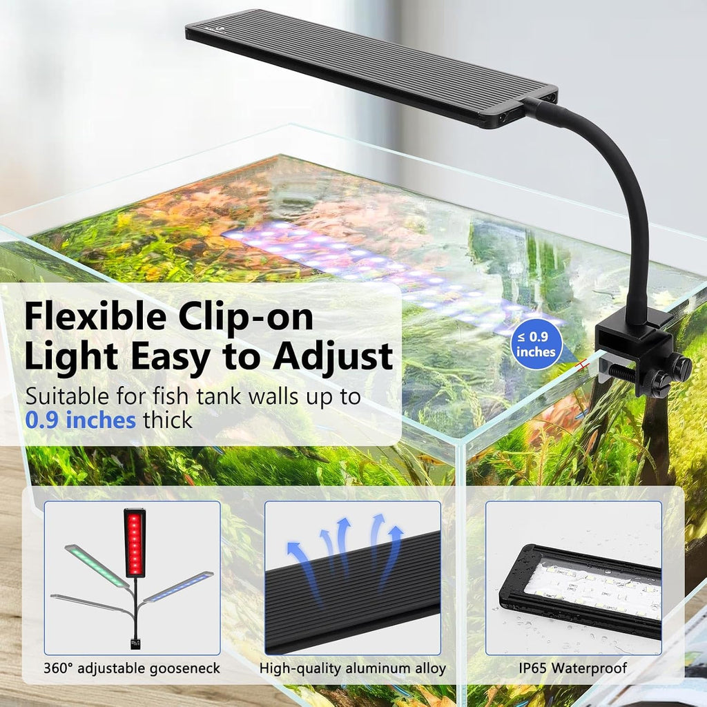 Clip On Aquarium Light, 24/7 Mode Fish Tank Light with Timer | Full Spectrum Aquarium Light Simulate