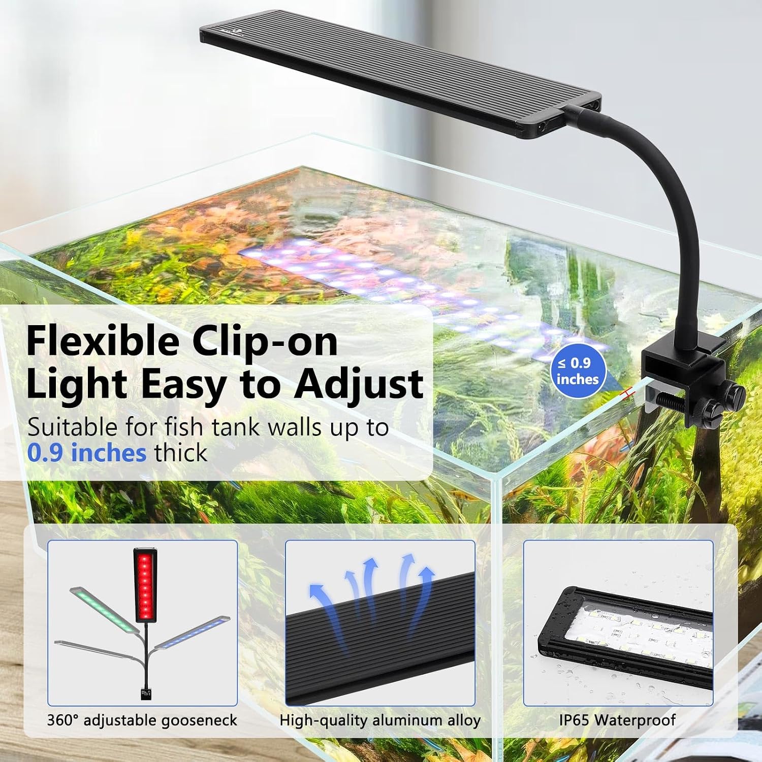 Clip On Aquarium Light, 24/7 Mode Fish Tank Light with Timer | Full Spectrum Aquarium Light Simulate