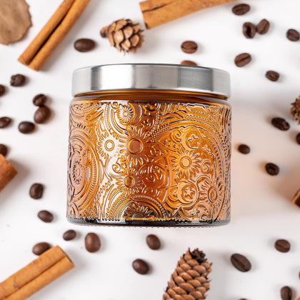 10 oz Mocha Sun Moon Stars Candle Jars with Metal Lids, 9 Pack | Patented Embossed Design, Includes Wick Centering