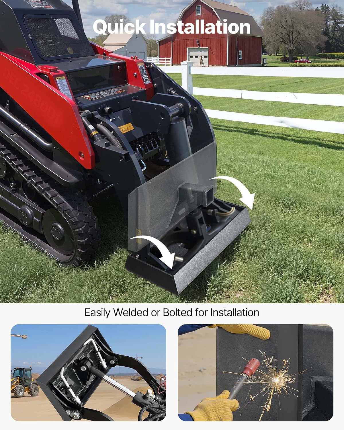 1/4 in Skid Steer Mount Plate with 2" Receiver Hitch, Universal Quick Attach Mount Plate, 1500lbs Capacity, Heavy