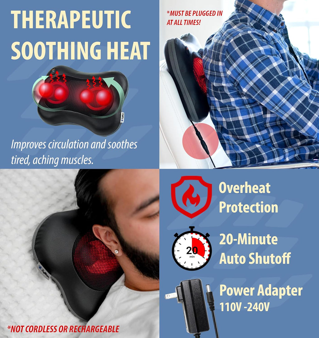 Shiatsu Back and Neck Massager with Heat - 3D Electric Kneading Deep Tissue Massage Pillow for Muscle Pain Relief