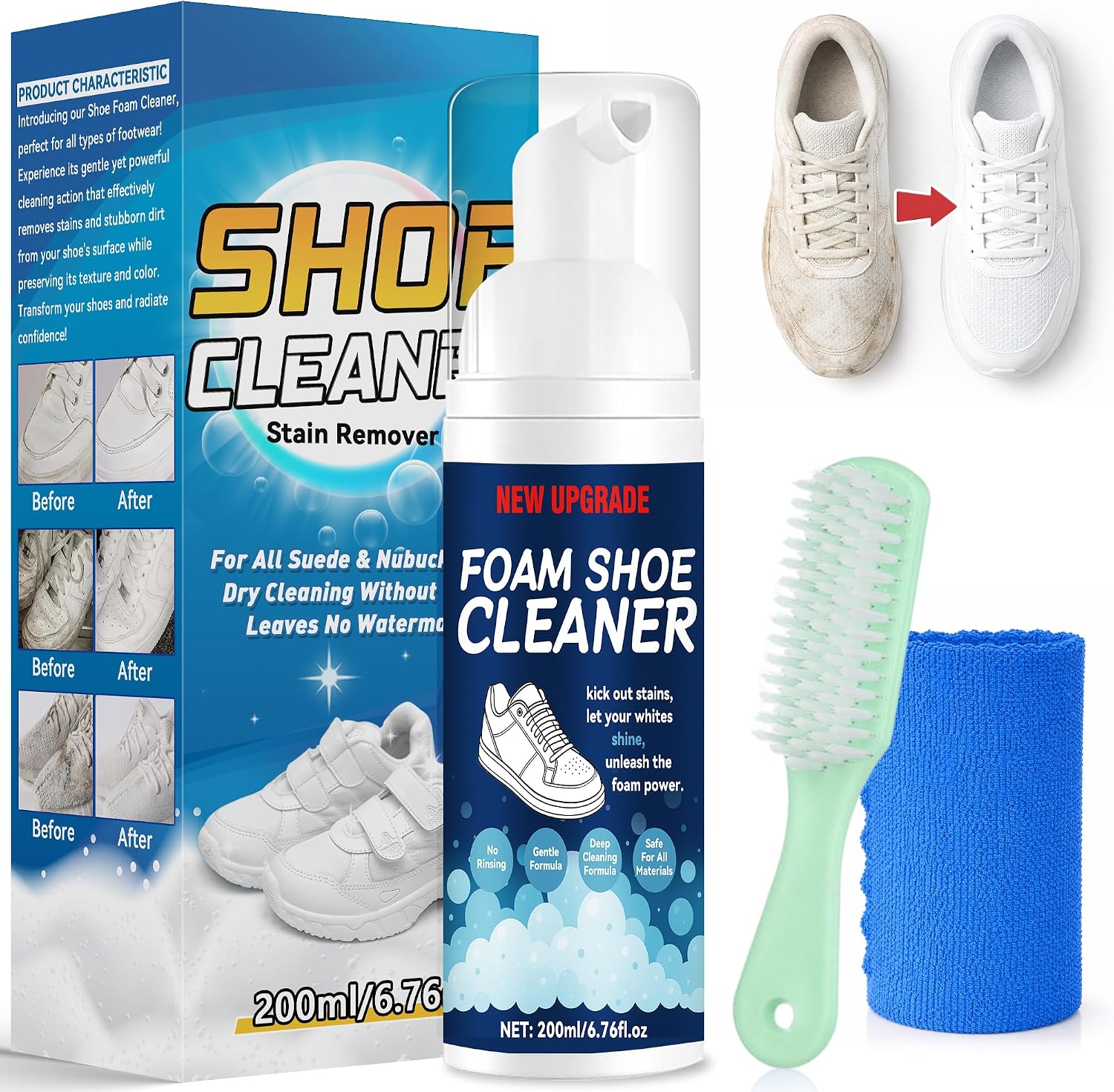 Shoe Cleaner, Sneaker Cleaner Foam for White Shoes & Sneakers, Deep Cleaning Shoe Cleaning Kit Removes Dirt & Stains