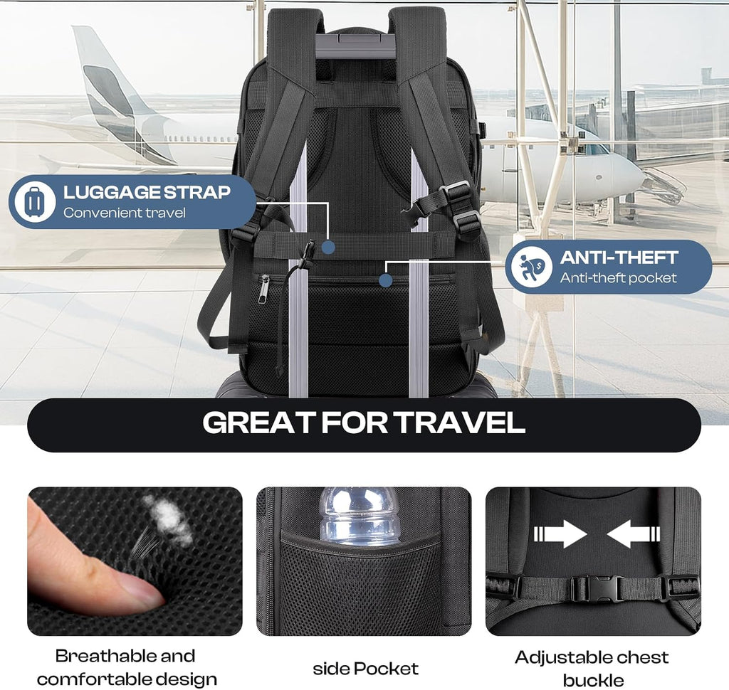 Roomy Travel Backpack, Expandable 40L-50L Carry On Backpack For 17.3" Laptop,TSA Flight Approved Business Travel