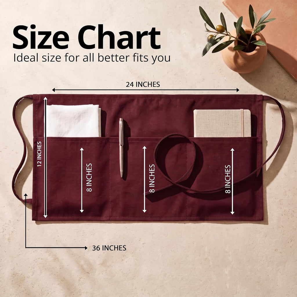 Server Waist Aprons 4 Pack with 3 Pockets 100% Polyester