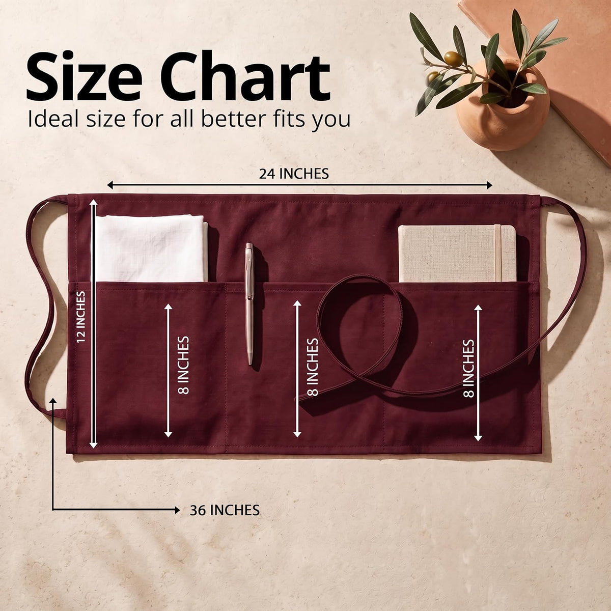 Server Waist Aprons 4 Pack with 3 Pockets 100% Polyester