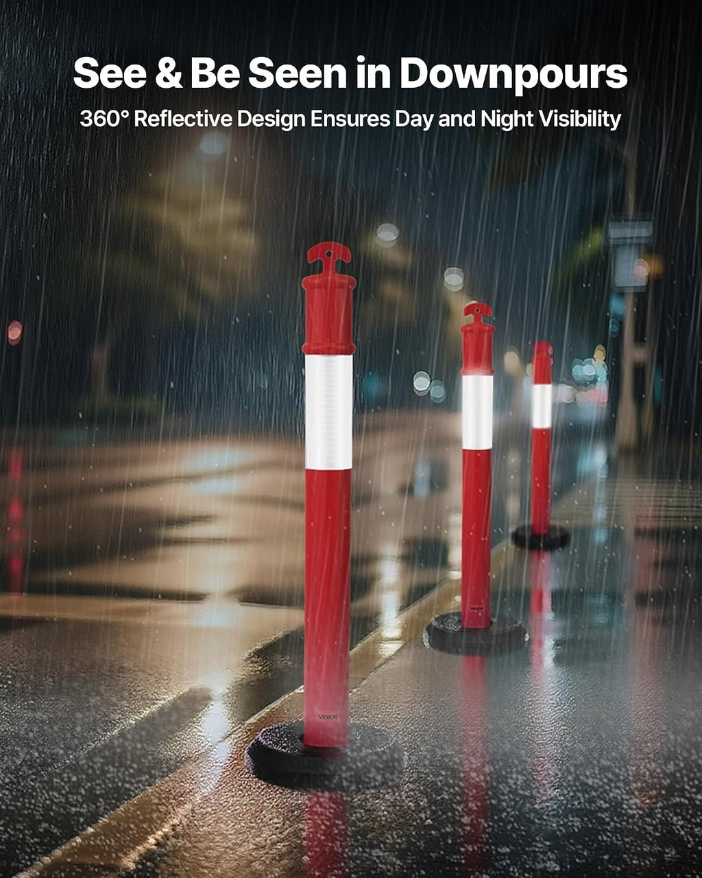 2 Pack Traffic Delineator Posts, 45 inches Traffic Safety Cones with Fillable Base and Reflective Strips, Heavy Duty