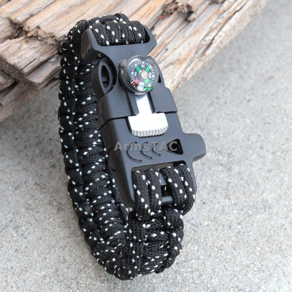 Paracord Survival Bracelet with Fire Starter, Compass -Outdoor Life Saving Tools- Stainless Steel Scraper, Whistle