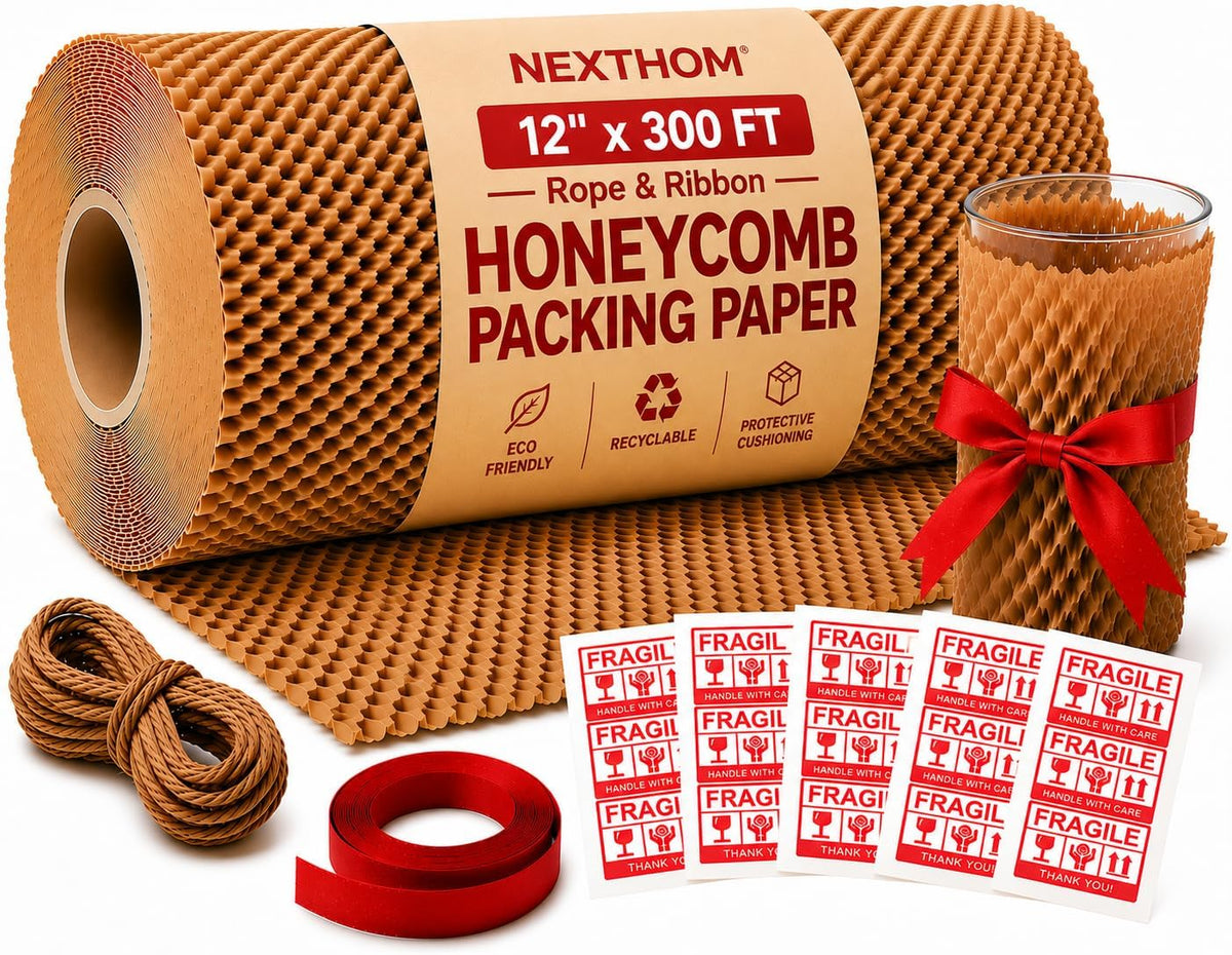 Honeycomb Packing Paper, 12 Inch x 300 FT – Eco-Friendly Recyclable Cushioning Wrap Roll for Moving & Shipping