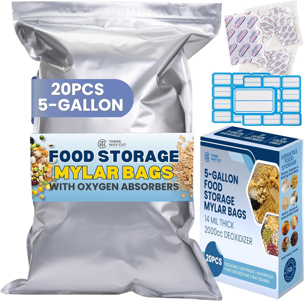 5 Gallon Mylar Bags For Food Storage with Zipper - 20pcs 14Mil Extra Thick For Long Term Storing, Dry Aging & Heat