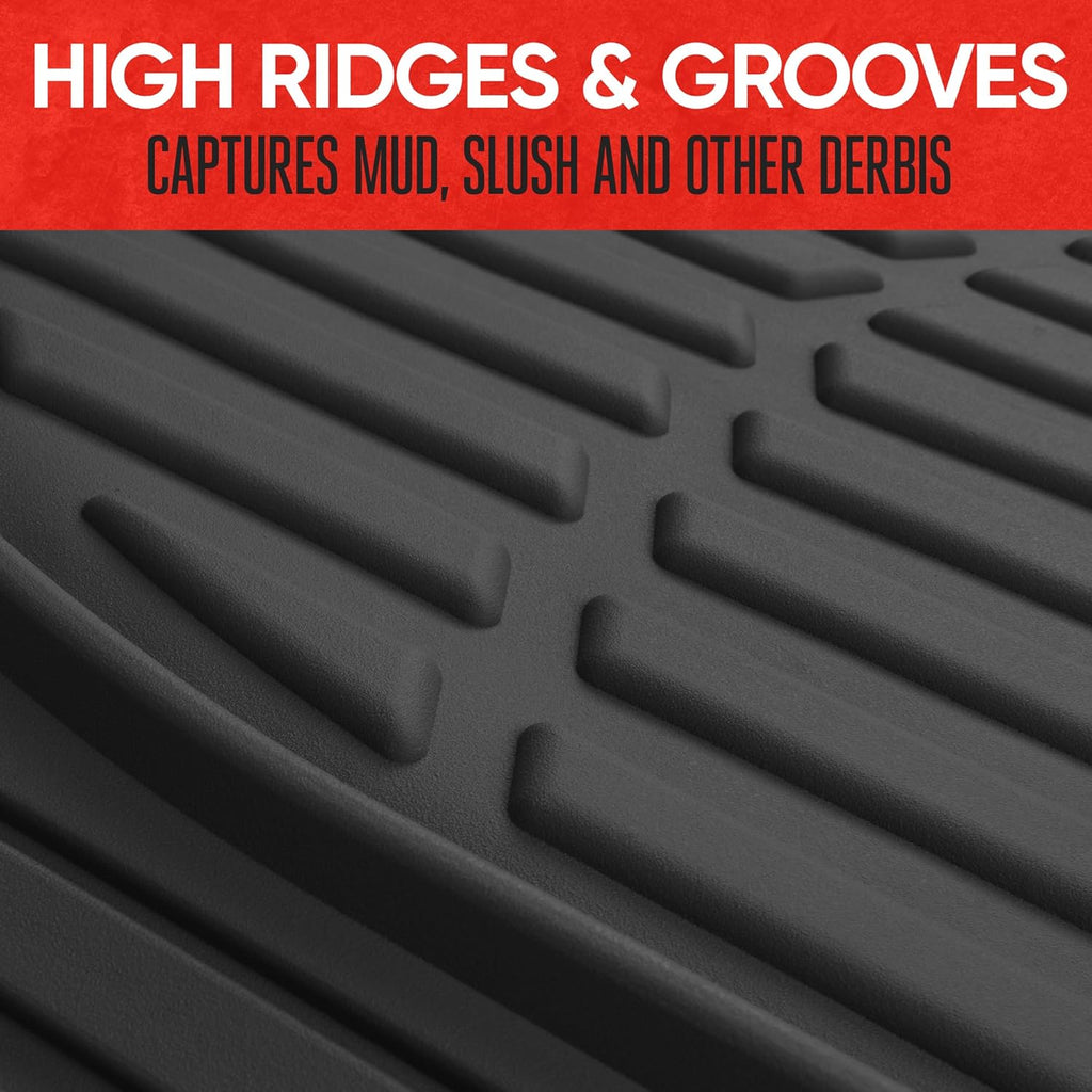 FlexTough Floor Mats for Cars, Black Deep Dish All-Weather Car Mats, Waterproof Trim-to Fit Automotive Floor Mats for
