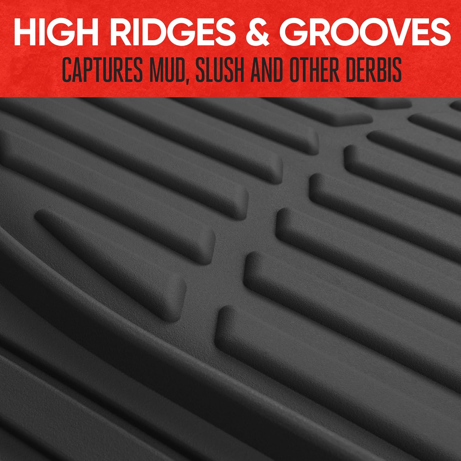 FlexTough Floor Mats for Cars, Black Deep Dish All-Weather Car Mats, Waterproof Trim-to Fit Automotive Floor Mats for