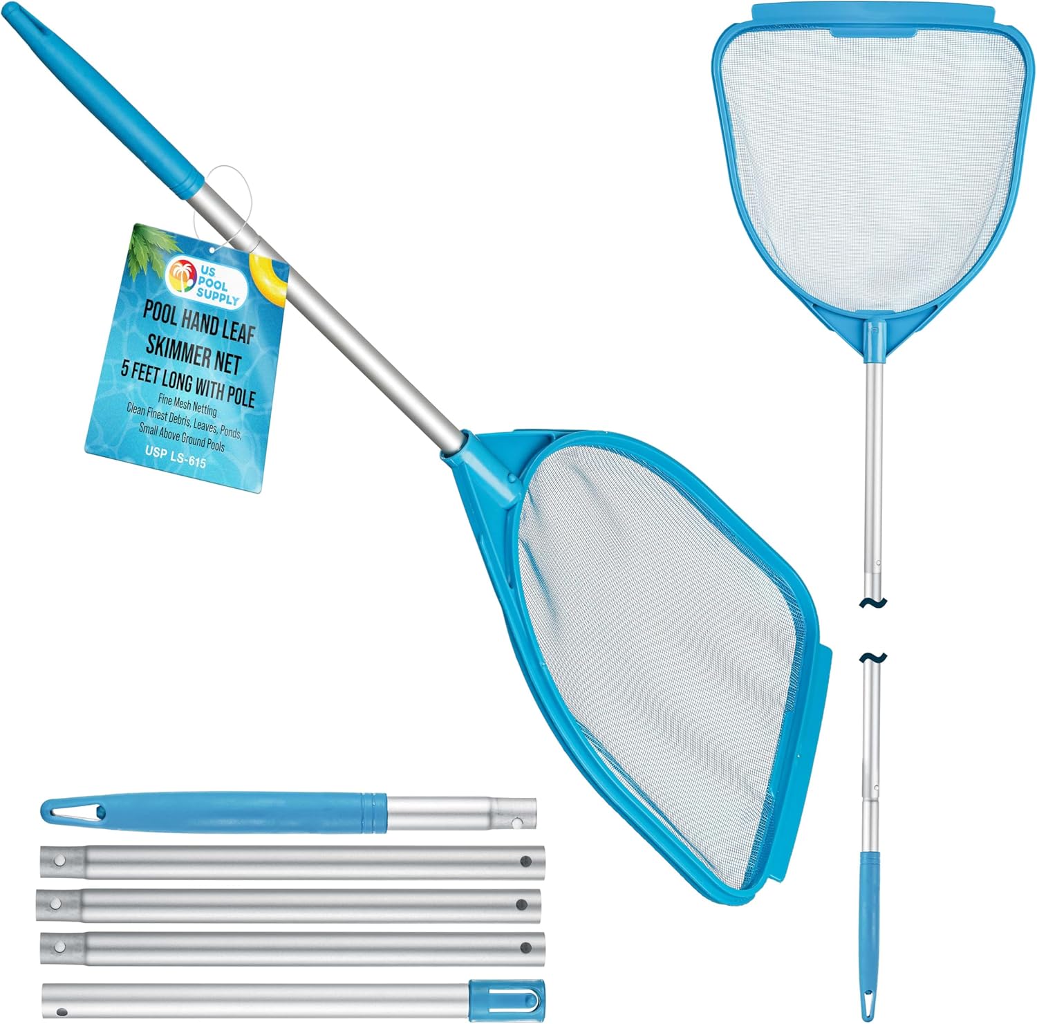 Pool and Spa Skimmer Net with Pole, Handheld Fine Mesh Pool Skimmer Net - Hand Held Spa, Hot Tub, Pond Cleaning