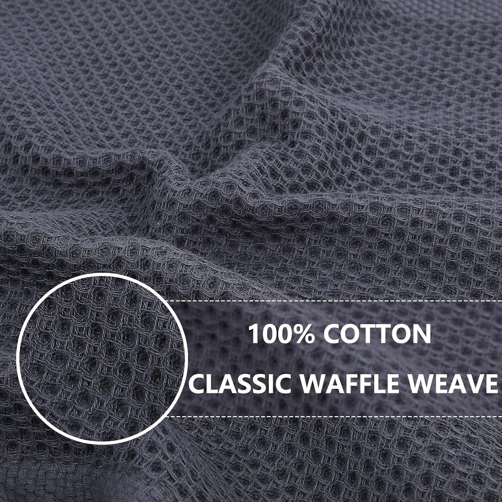 100% Cotton Waffle Weave Kitchen Dish Cloths 6-Pack, Dark Grey | 12 x 12 Inches, Ultra Soft Absorbent Dish Towels