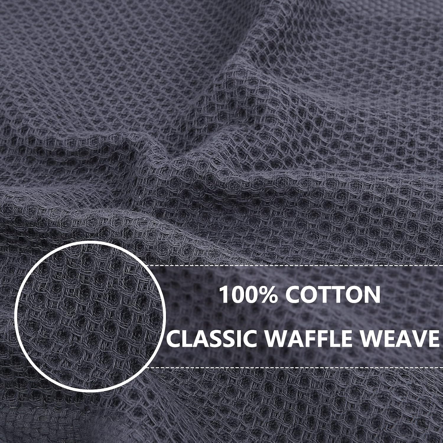 100% Cotton Waffle Weave Kitchen Dish Cloths 6-Pack, Dark Grey | 12 x 12 Inches, Ultra Soft Absorbent Dish Towels