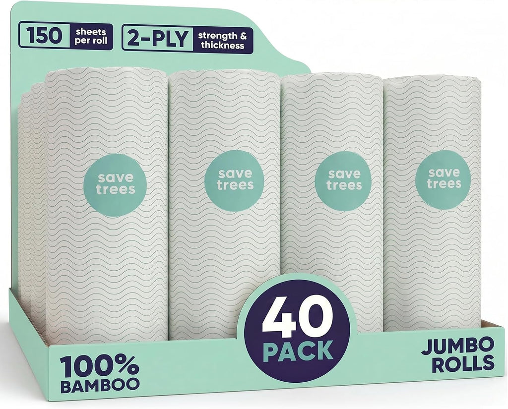 Bamboo Paper Towels 40pk - Ultra Absorbent & Durable Eco-Friendly Paper Towels - FSC-Certified, Chlorine-Free