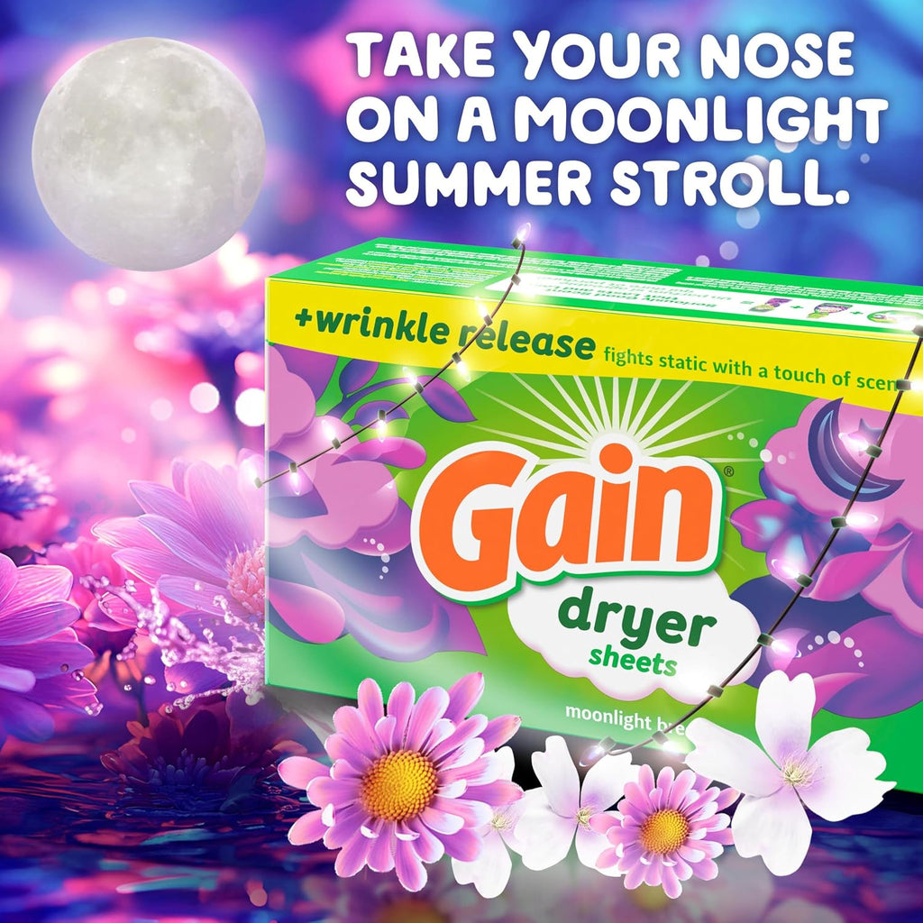 dryer sheets Plus Wrinkle Release, Moonlight Breeze Scent, 120 Count, Fights static with a touch of scent, laundry