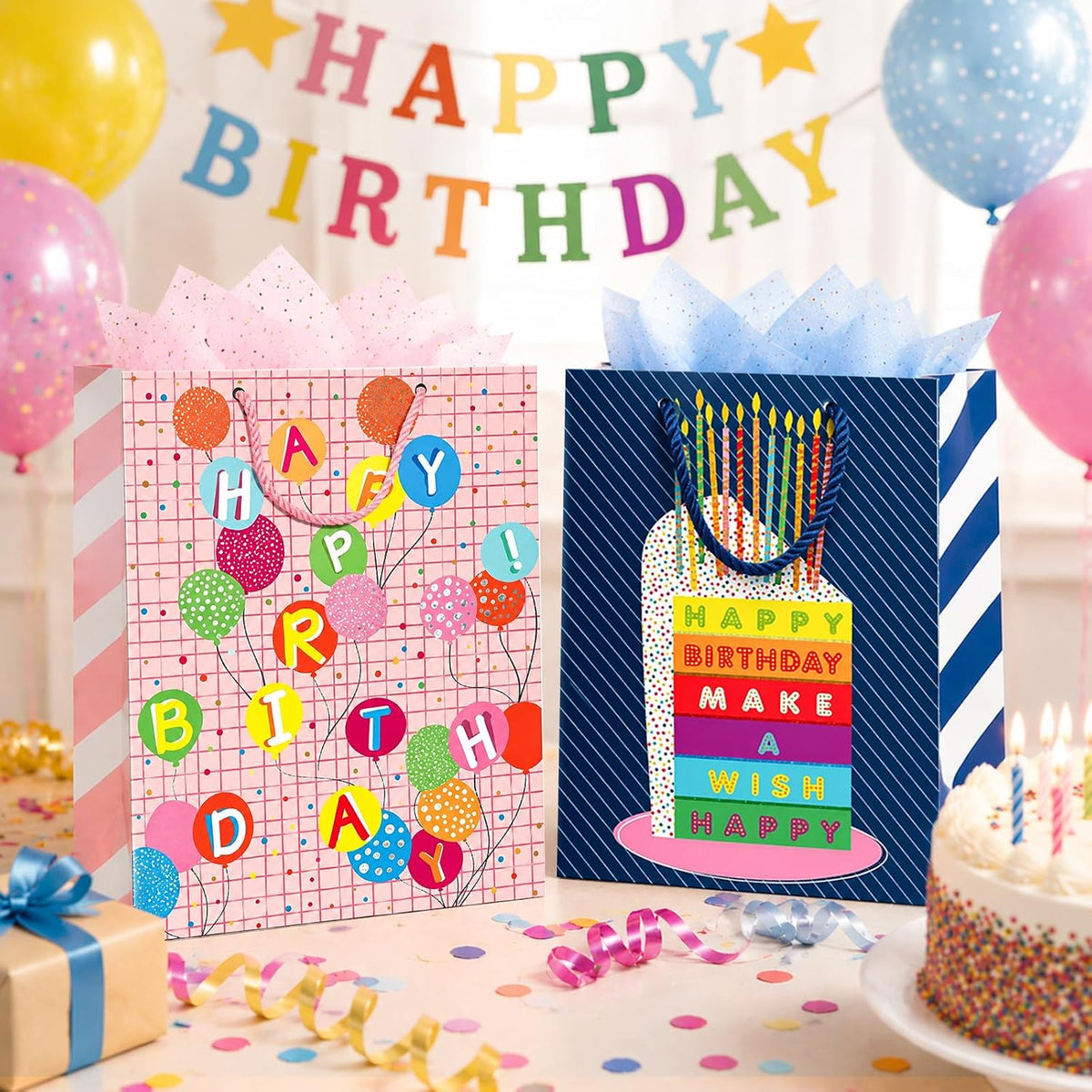 Small Birthday Gift Bags, 6 Pack, 9 x 7 x 4 Inch