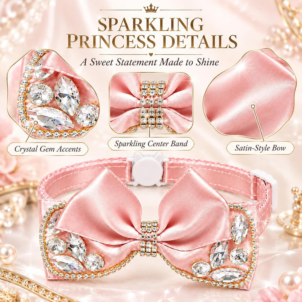 Elegant Rhinestone Cat Collar with Bow, Breakaway Adjustable Pet Collar