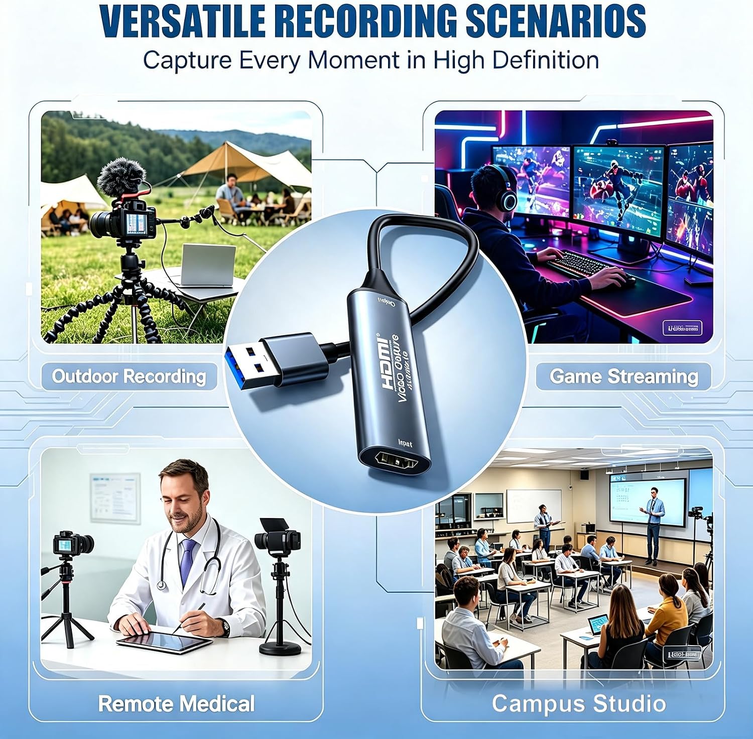 4K 30FPS HDMI Video Capture Card, HDMI to USB 3.0 Cam Link Game Audio Adapter, Low‑Latency Driver‑Free 1080P@60Hz