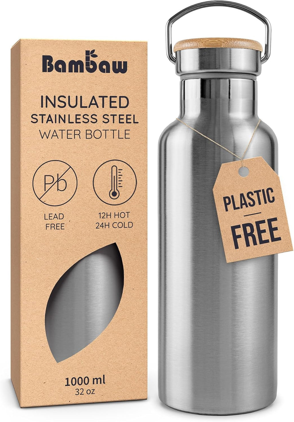 Stainless Steel Insulated Water Bottle 32 oz, Stainless Steel Water Bottles 32 oz with Handle & Wide Mouth