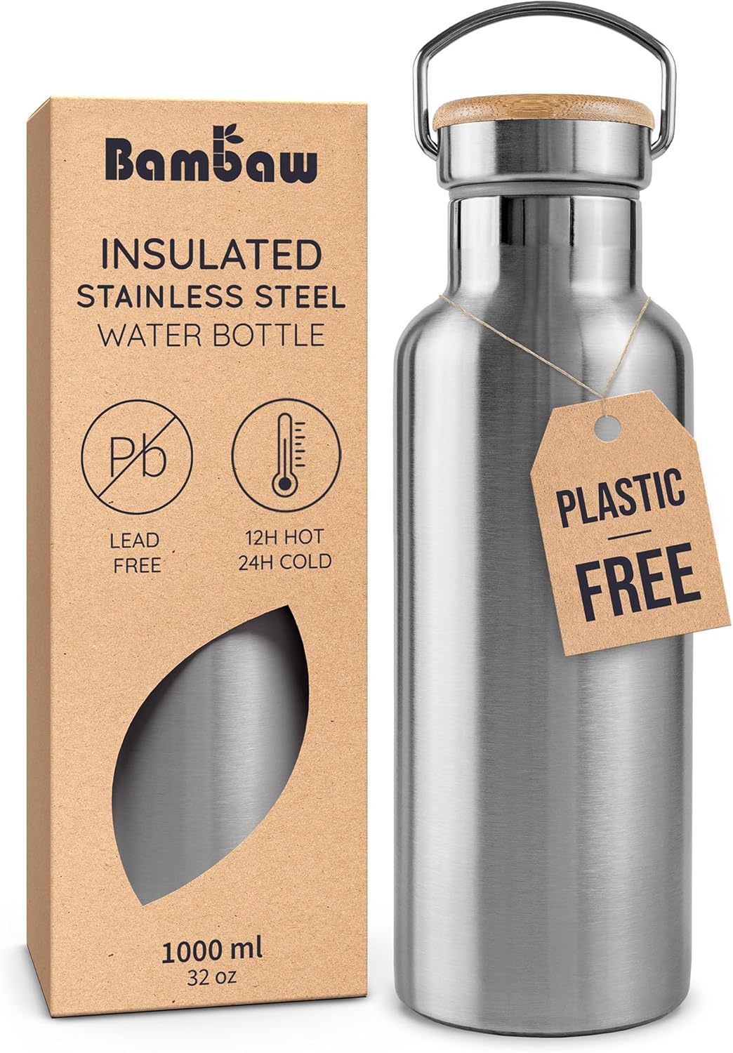 Stainless Steel Insulated Water Bottle 32 oz, Stainless Steel Water Bottles 32 oz with Handle & Wide Mouth