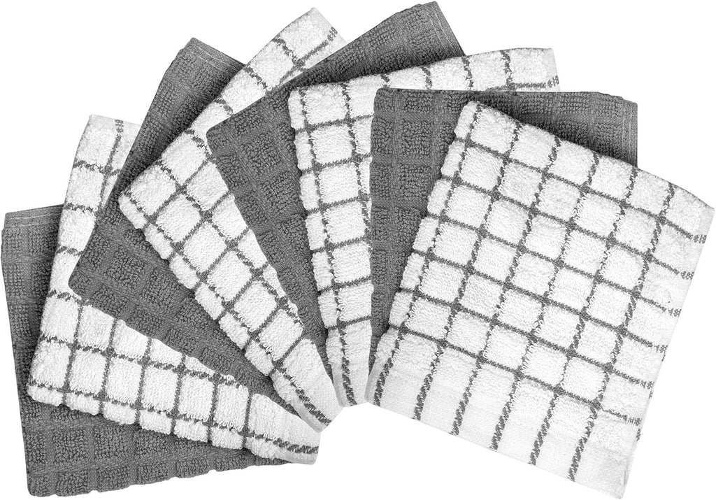 Bumble Dish Cloths (8-Pack), 100% Cotton Kitchen Towels, 12"x12" - Gray | 405 GSM | Soft, Highly Absorbent & Durable