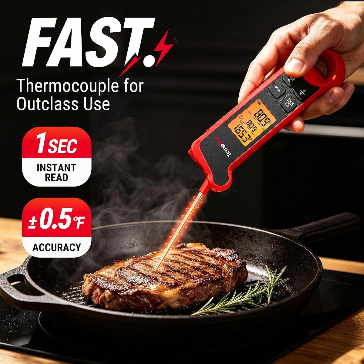 TempScan 2-in-1 Infrared Thermometer Gun with Meat Probe for Grill
