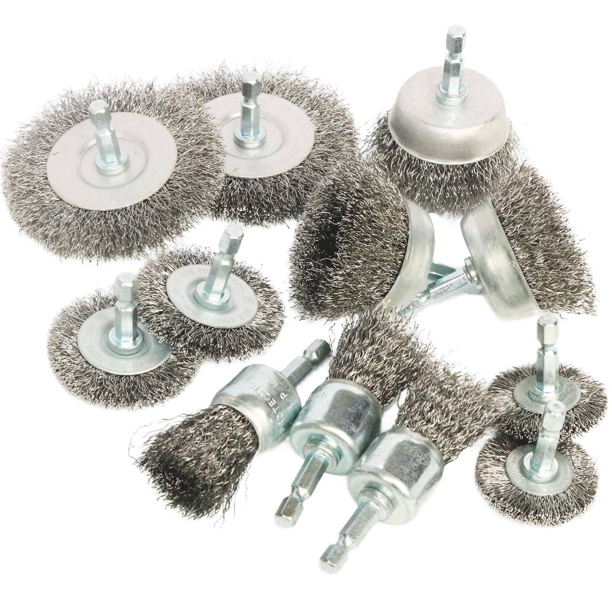 FPPO 12 Pack Carbon Steel Wire Wheel, Cup, Pen Brush Set with 1/4-Inch Hex Shank for Rust Removal, Corrosion and Scrub Surfaces
