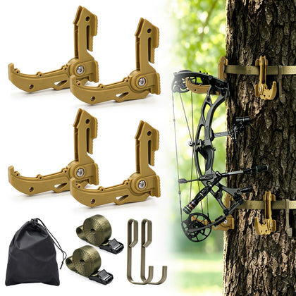 Saddle Hunting Bow Hanger Kit, 4 Foldable Hooks with Dual 6.5 FT Straps